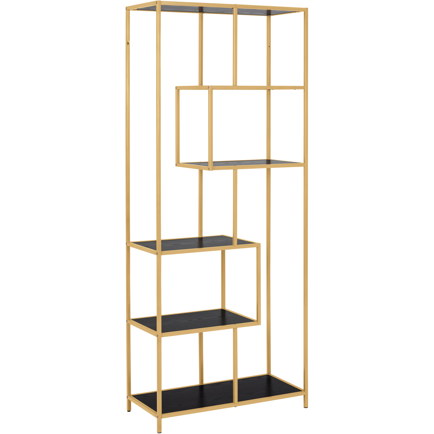 Furniture To Go Gold/Black Seaford Tall Metal Bookcase With 5 Shelves - 1 - And - Wood - Image 3