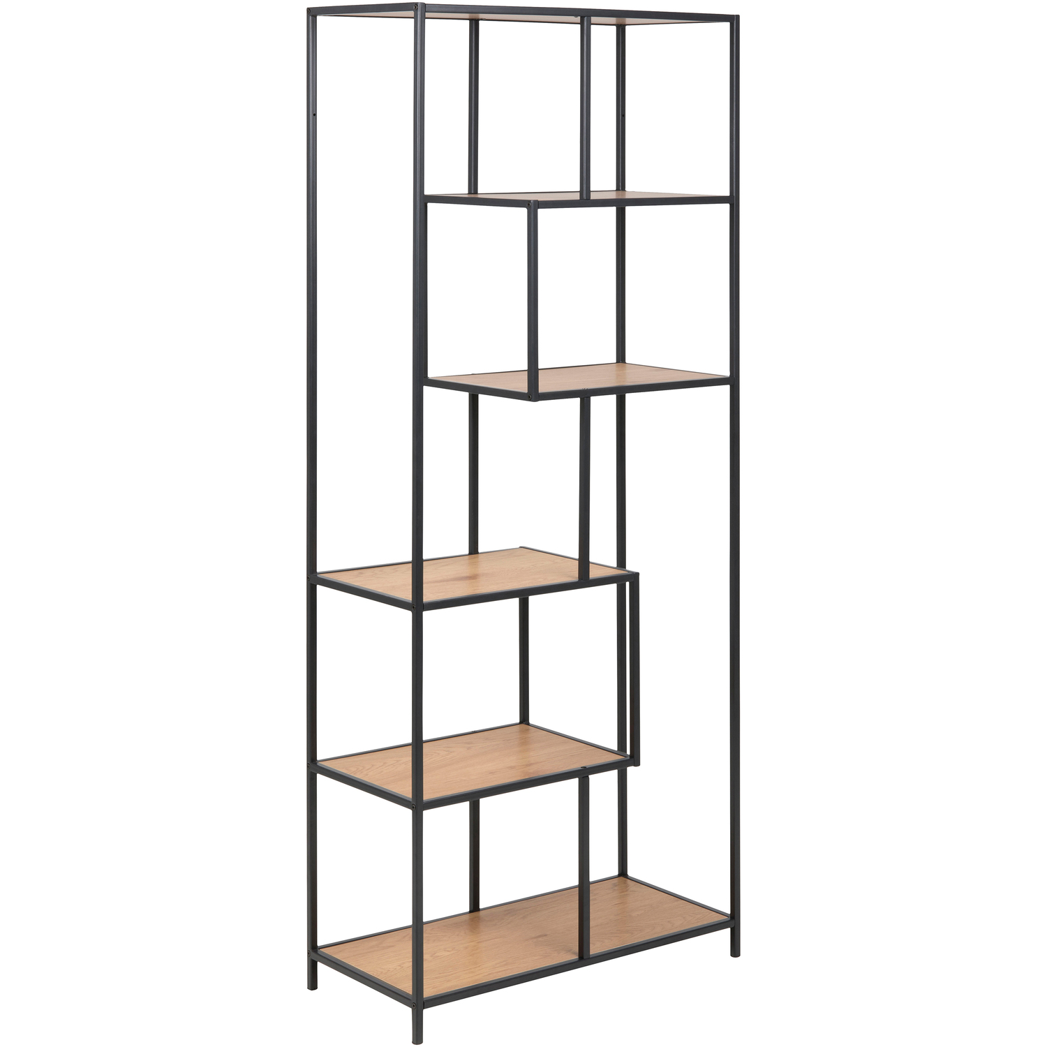 Furniture To Go 5 Shelf Bookcase - Oak/Metal - Black - Image 4