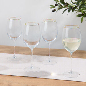 Pack of 4 Gold Rim Wine Glasses
