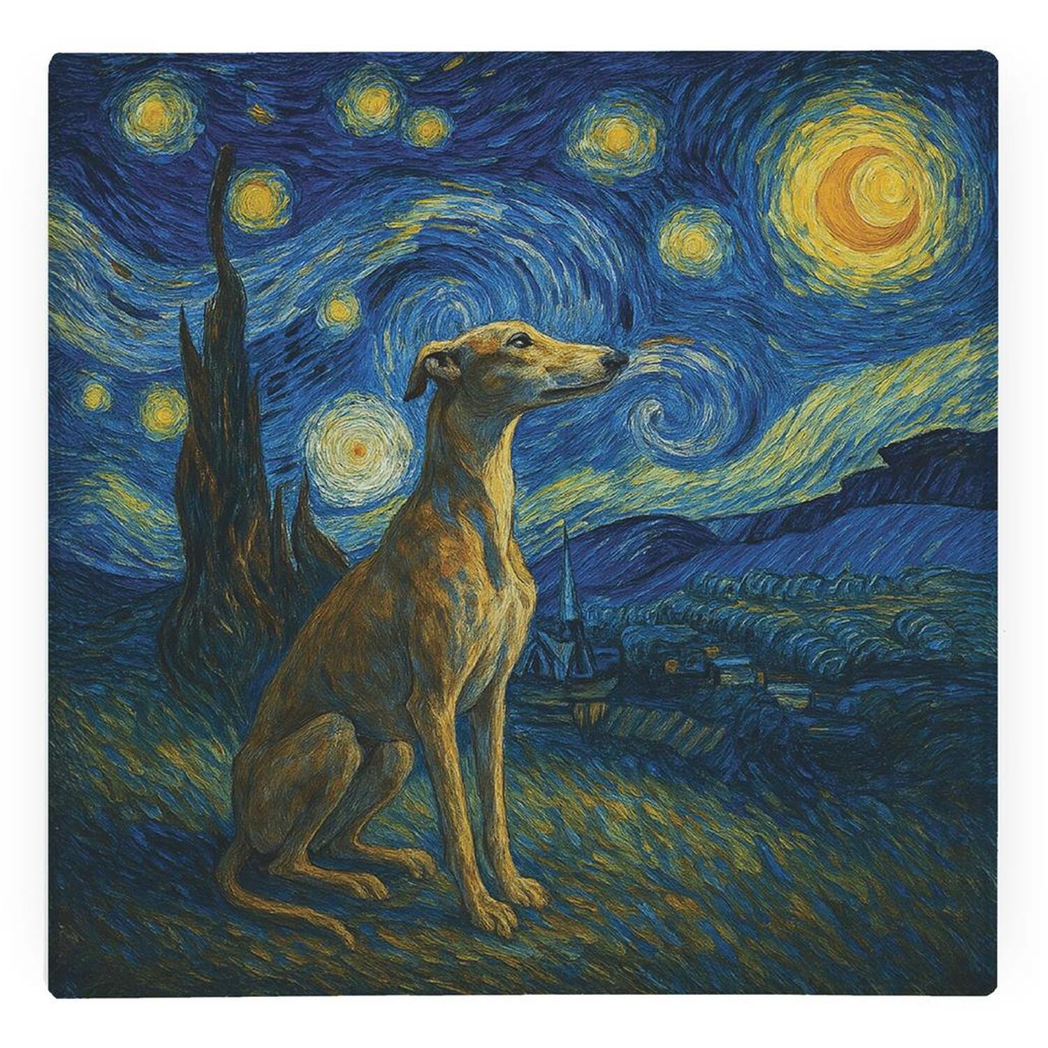 Van Gogh Greyhound Glass Hot Pot Stand - Square Kitchen Trivet Dog Gifts - Image 2
