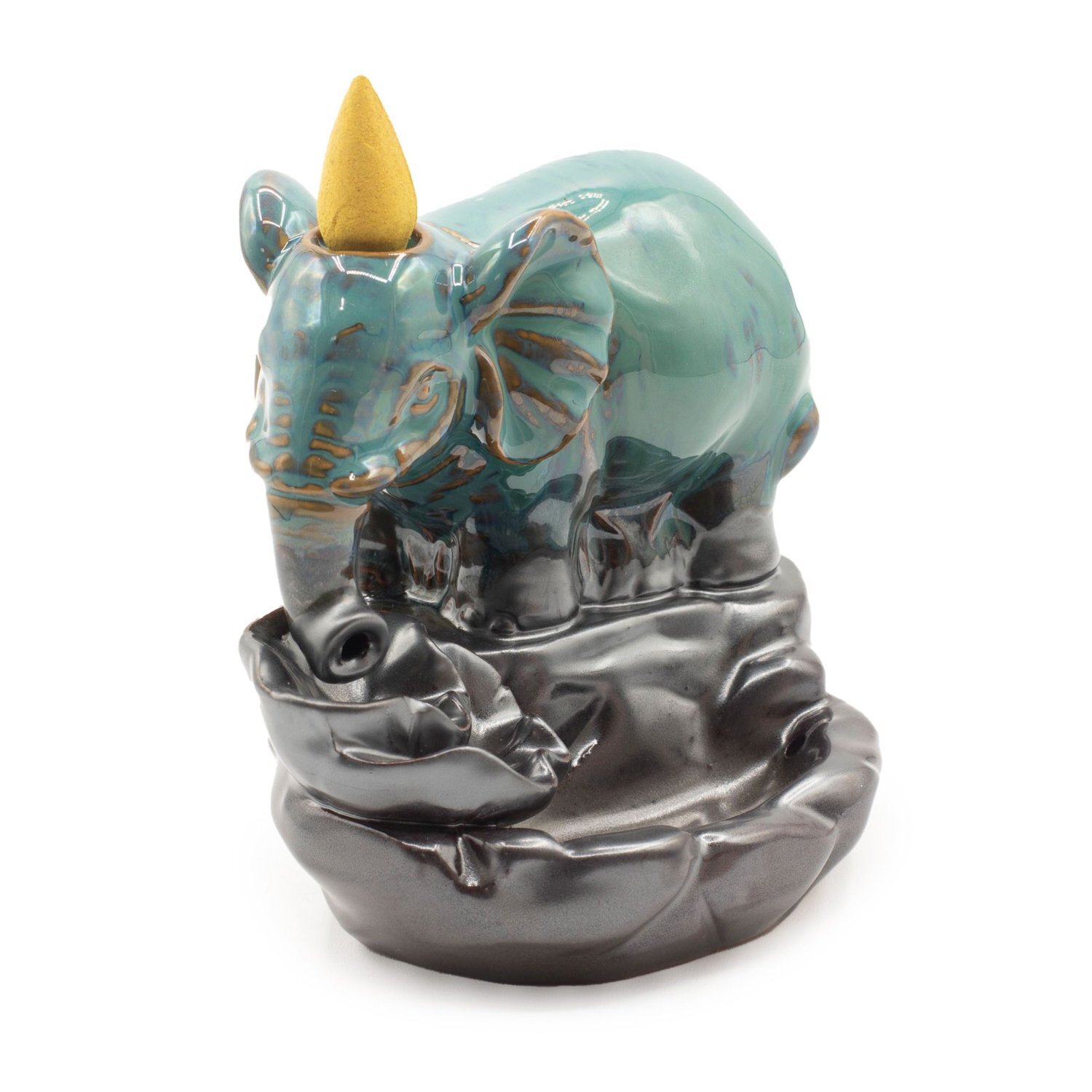 Kdmd Unisex Turquoise Elephant At Pool Backflow Incense Burner Glazed Ceramic In - Image 2
