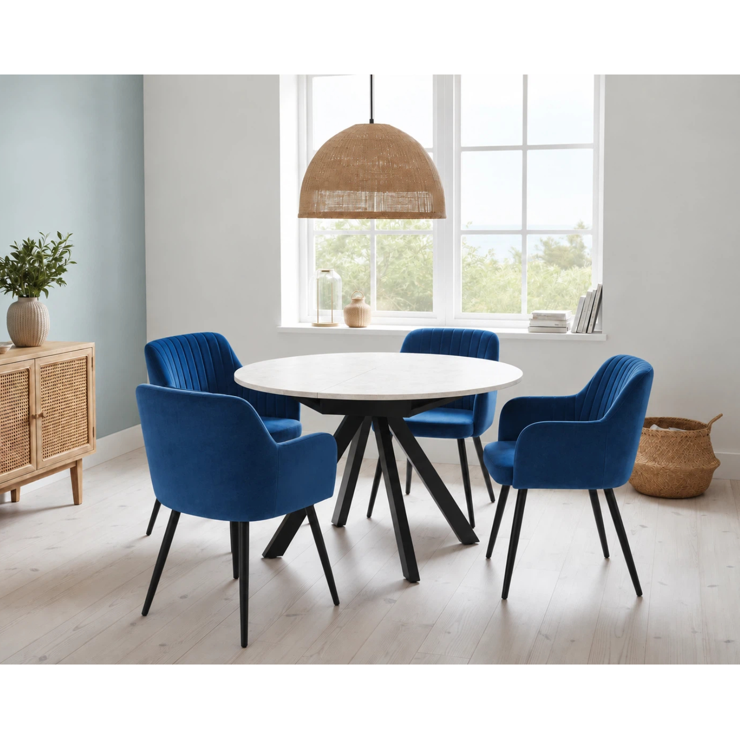 Outdoor Living Unisex Blue Harley Extendable Dining Table With Charlotte Velvet Chairs In Size 4 - Image 4
