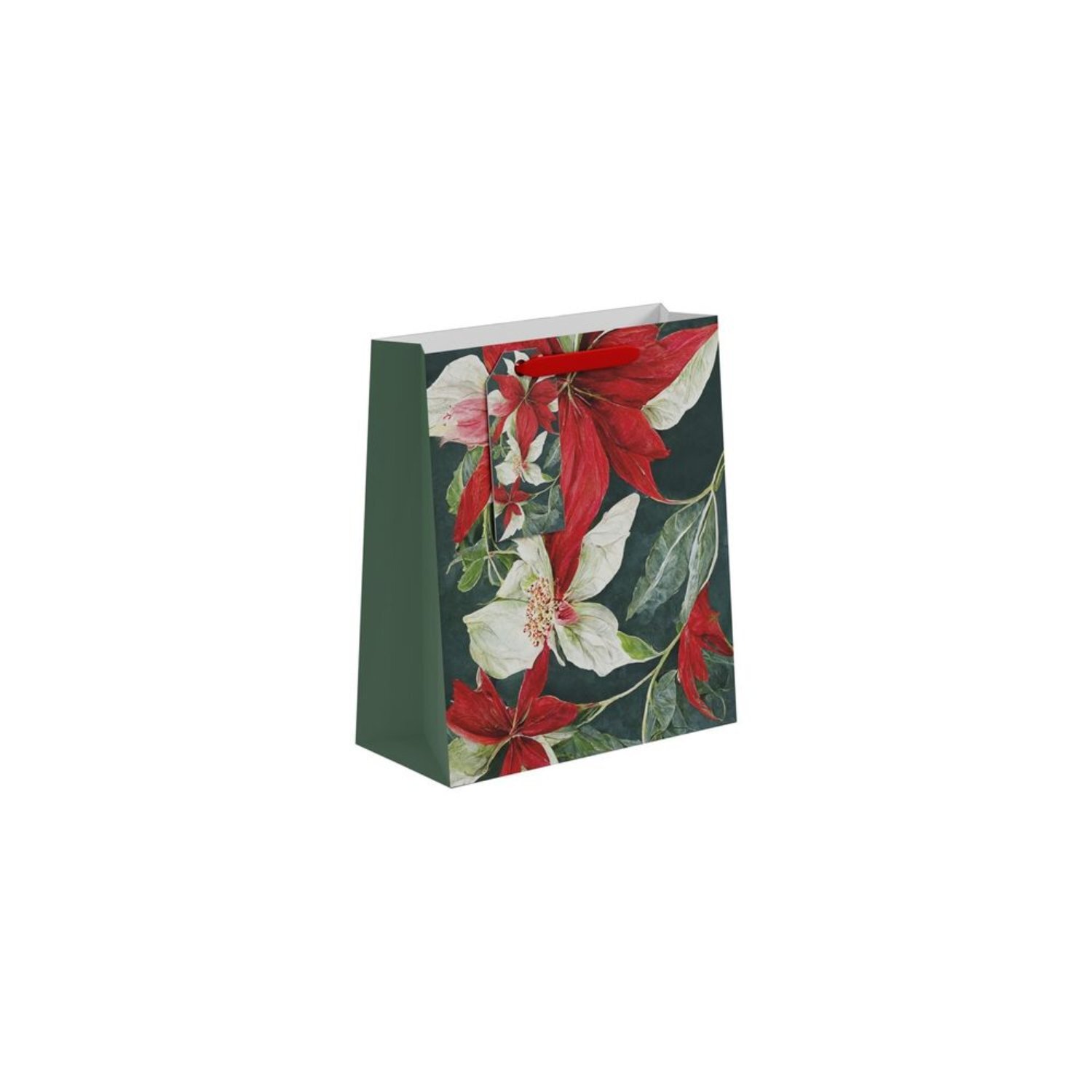 Kdmd Red & White Poinsettia Gift Bag Medium 6 Pack - Red