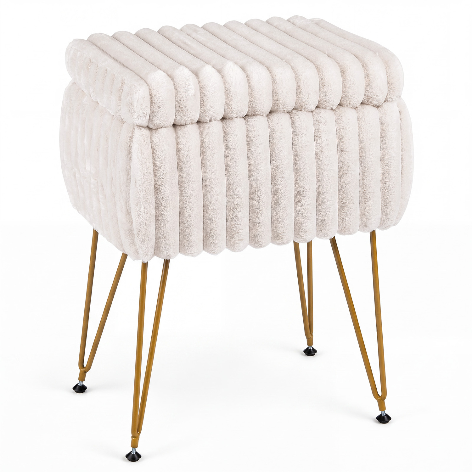 Costway Faux Fur Upholstered Ottoman With Storage Lid-Beige - Beige