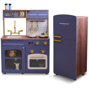 Teamson Kids Wooden Play Kitchen with Modular Fridge, Sink & 14 Accessories