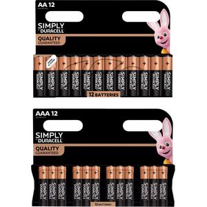 Duracell AA & AAA Simply Alkaline Batteries - Pack of 12 (24x batteries in total)