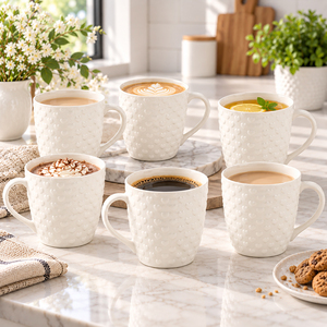 Porcelain White Loveheart Mug Set 500ml - Set of 6