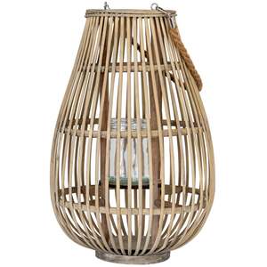 Large Ellipse Wicker Lantern With Glass Holder