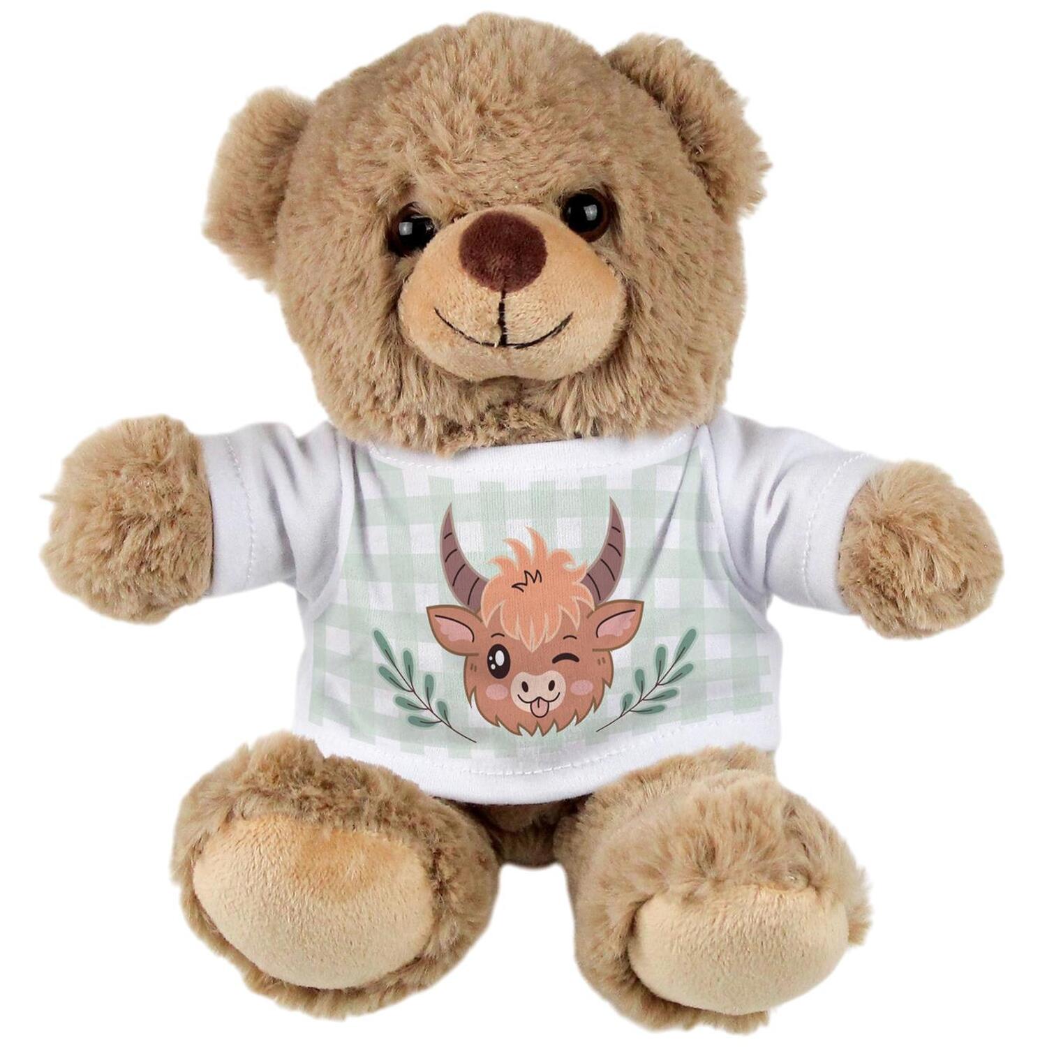 Purely Home Tartan Highland Cow Teddy Bear With T-Shirt - Light Brown