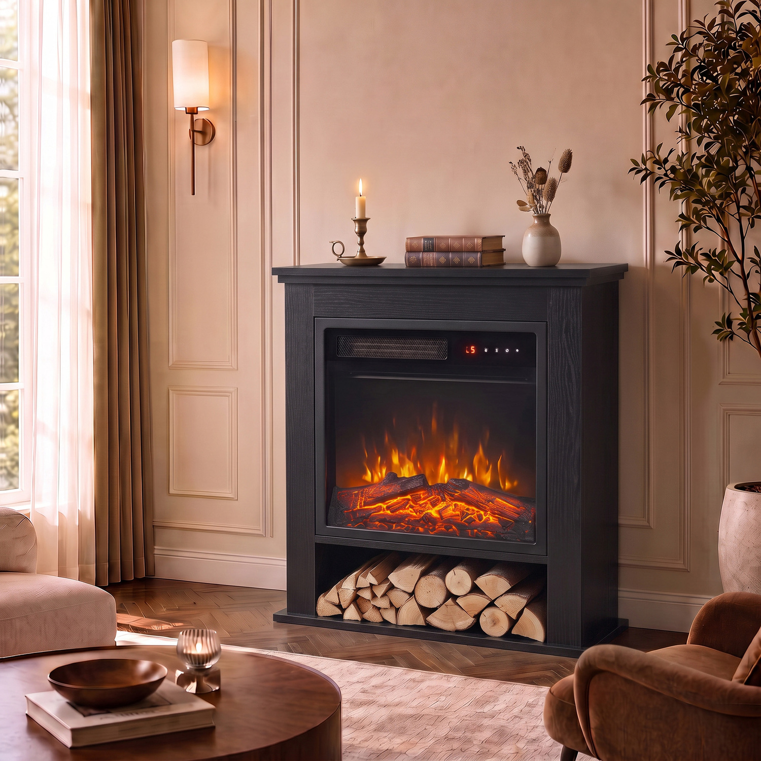 Homcom Unisex Black Freestanding Electric Fireplace Suite, 25" 1800W, Open Shelf In Size 25 - Image 2