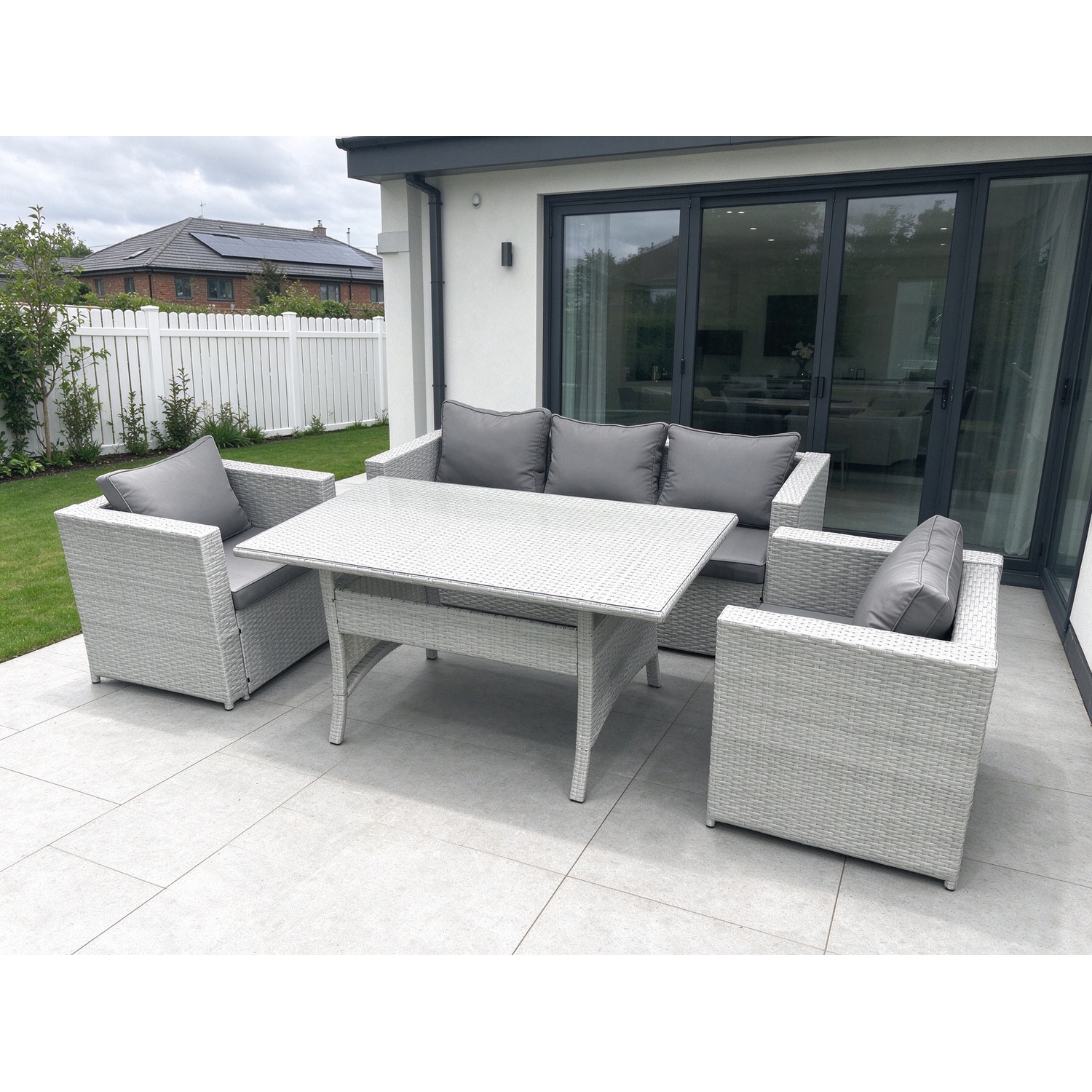Rackhams Light/Grey Garden Dining Set Outdoor Rattan Furniture Set With Sofa Dining Table 2 Chairs Mixed - Image 2