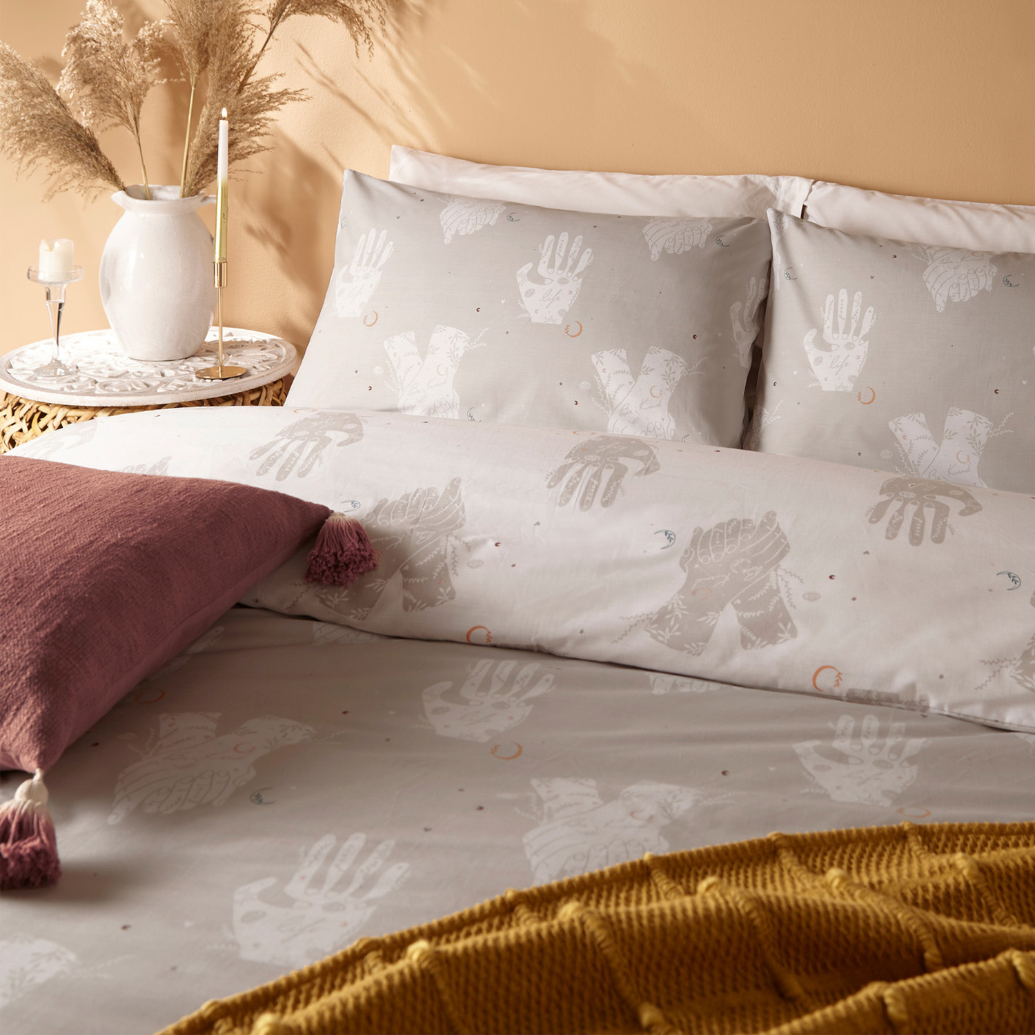 Printed Positivity Duvet Cover Set - Grey Double