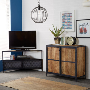 Vintage Upcycled Industrial Wood Small Sideboard in Light Wood