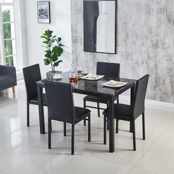 MDF Grey Marble Effect Dining Table with 4 Chairs