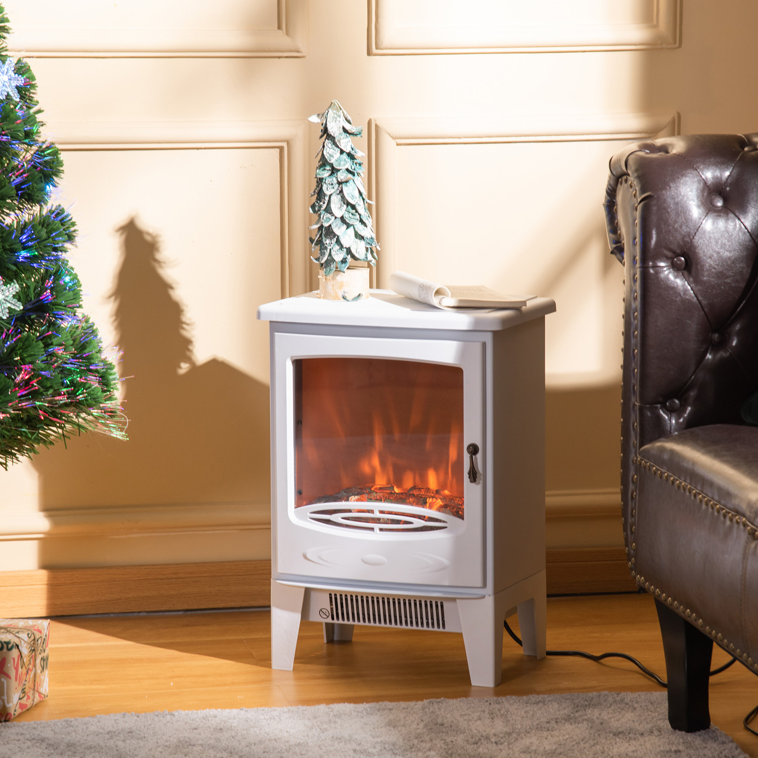 Homcom Electric Fireplace Stove Heater With Realistic Flame Effect - White