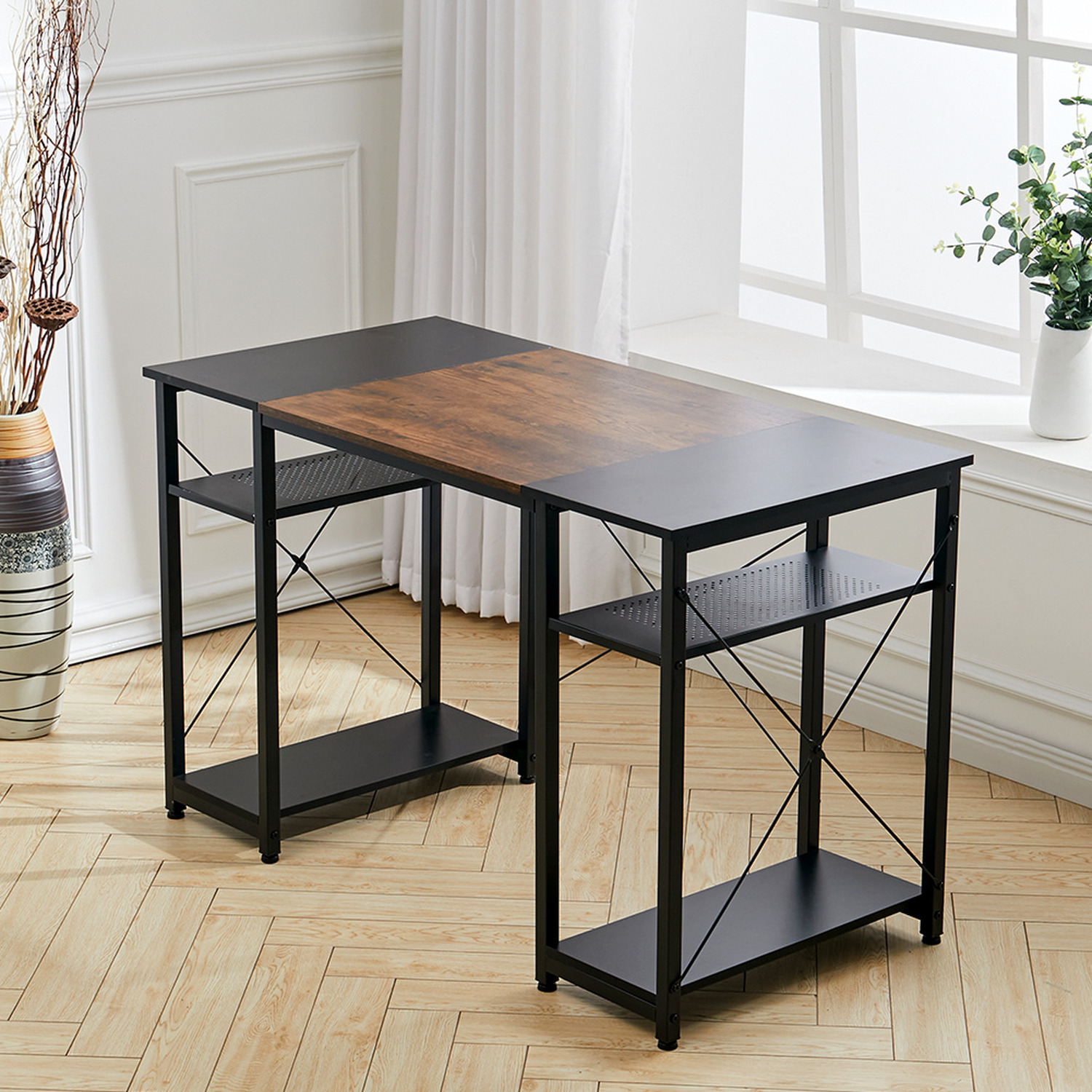 Computer Desk With Shelves On Both Sides - Brown 120cm