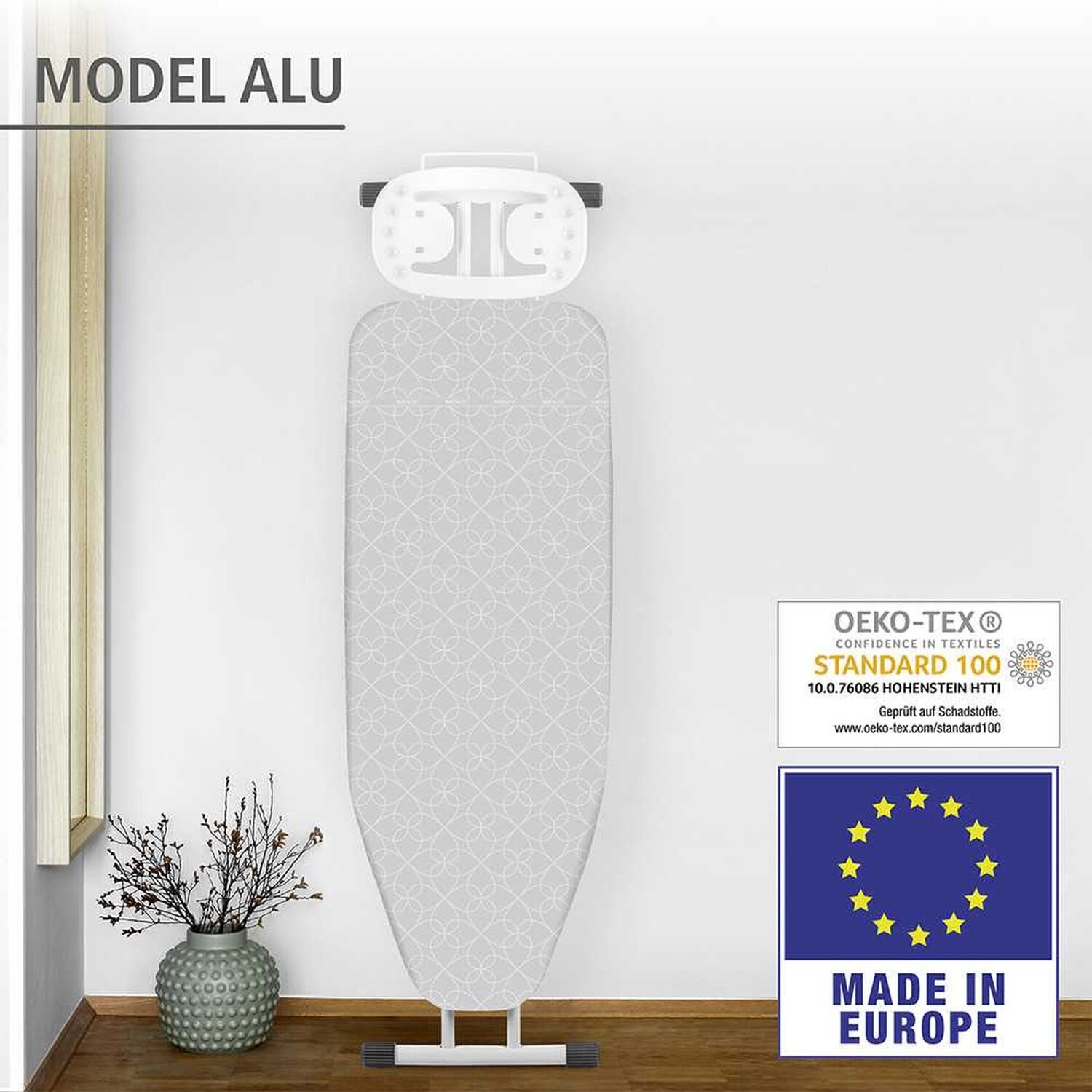 Image of BK-1386 Wenko ALU Aluminium Fabric Padded Ironing Board Cover - Grey