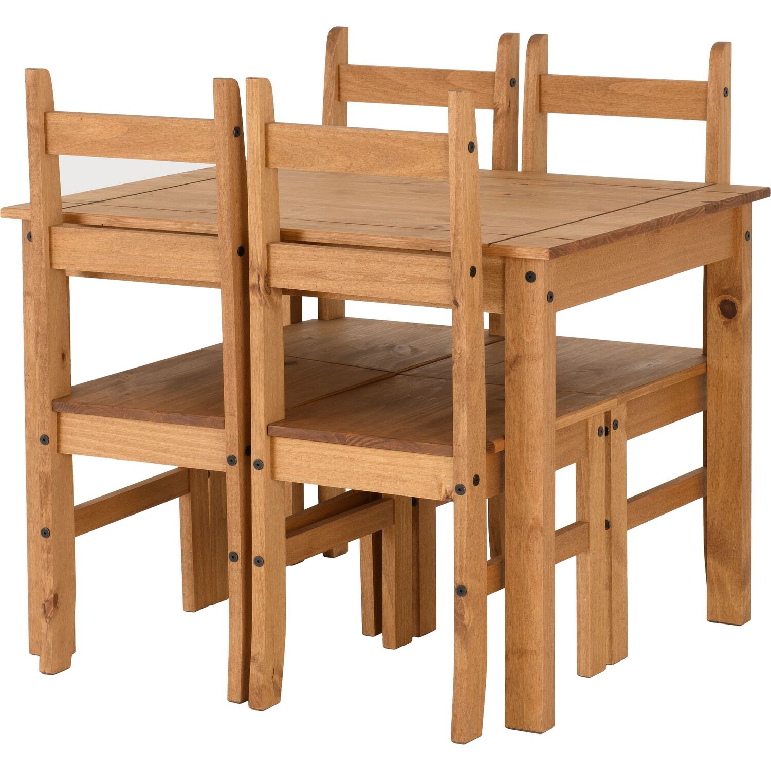 Corona Dining Set Table And Four Chairs - Distressed Waxed Pine