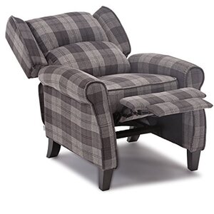 Grey Eaton Wing Back Fireside Check Fabric Recliner Armchair shot 2417091