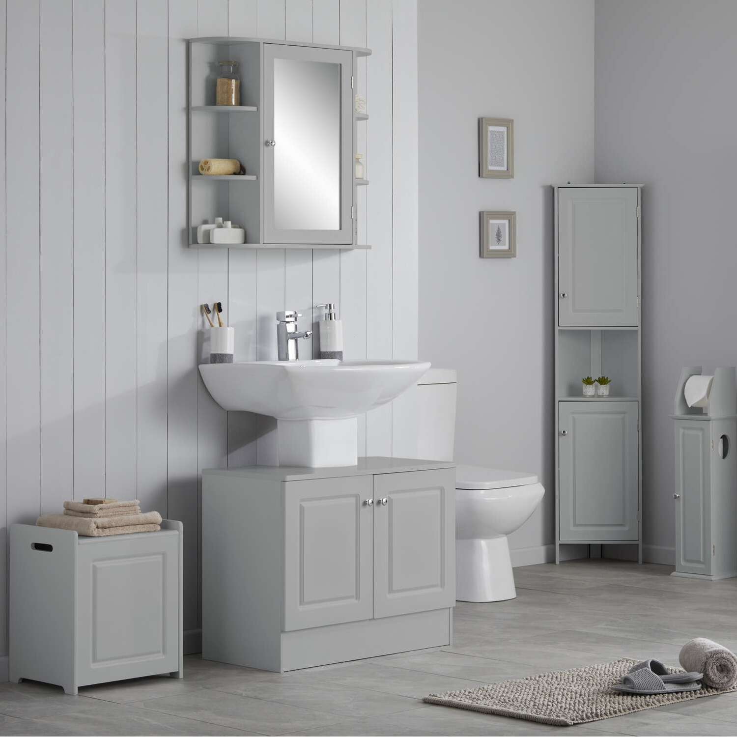Grey Bathroom Double Door Under Sink Cabinet