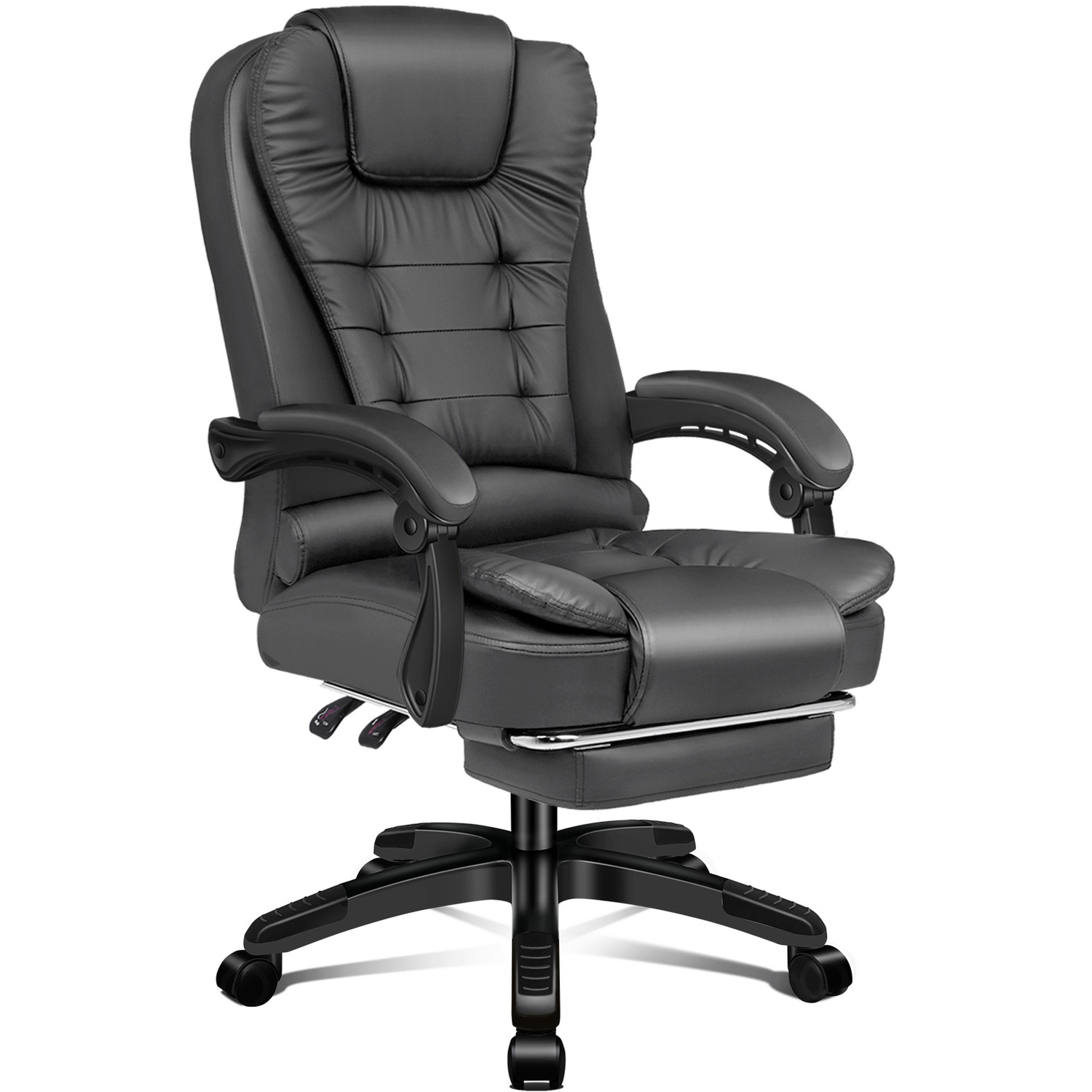 ELFORDSON Elias Executive Massage Office Chair with Footrest - Grey / Faux Leather Leather thumbnail