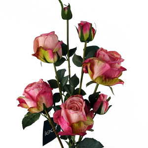 Pink Rose Artificial Flowers Spray 4 Flowers 3 Buds