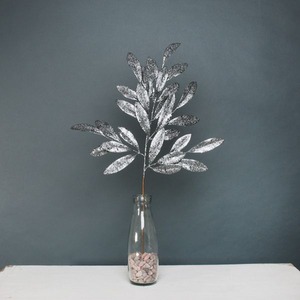 Glitter bay leaf spray H60 cm