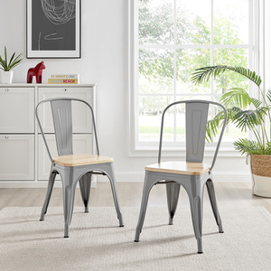Grey Colton Stackable Tolix Style Industrial Metal Kitchen Dining Chair Wood Seat shot 4117008