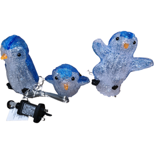 Set of 3 Acrylic Ice White LED Penguins Indoor Outdoor Christmas Decoration