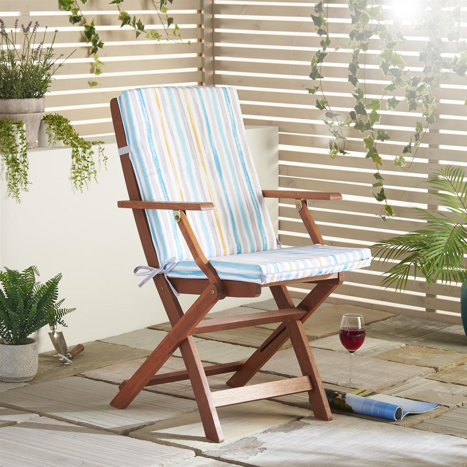 Water Repellent Full Chair Seat And Back Pad - Striped
