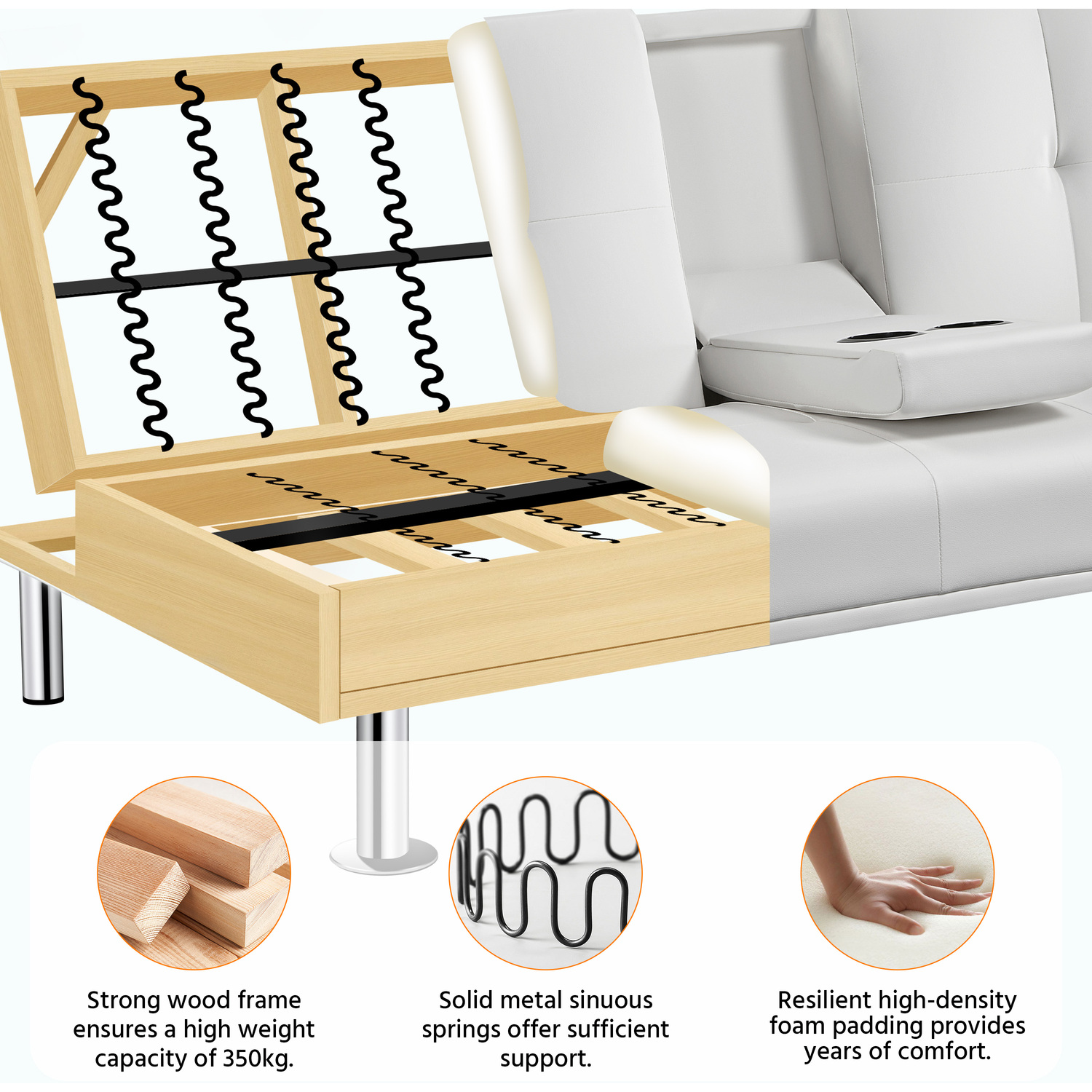 Yaheetech Faux Leather Convertible Sofa Bed - White
