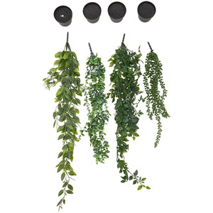 Set of 4 Artificial Hanging Plants with Pots