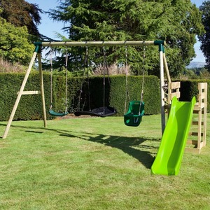 Wooden Triple Swing Set with Baby Seat, Boat Swing and Slide - Halley