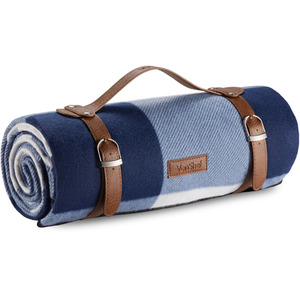 Navy / 180cm Picnic Blanket with Faux Leather Carry Handle shot 5183473