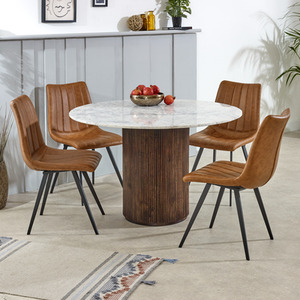 Luxor Mango Wood Dining Table Round With Marble Top
