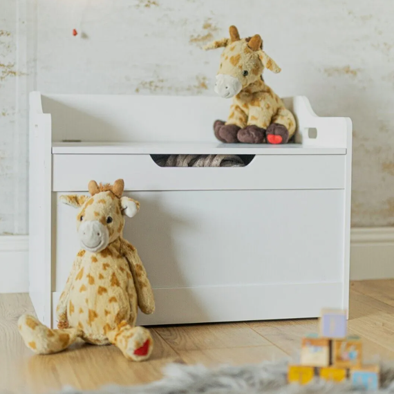 Kids White Wooden Toy Box Bench 