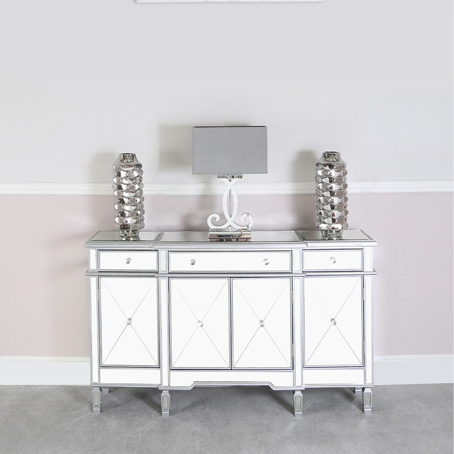 Glass Table Lamp With Faux Silk Shade - Smoked Mirror