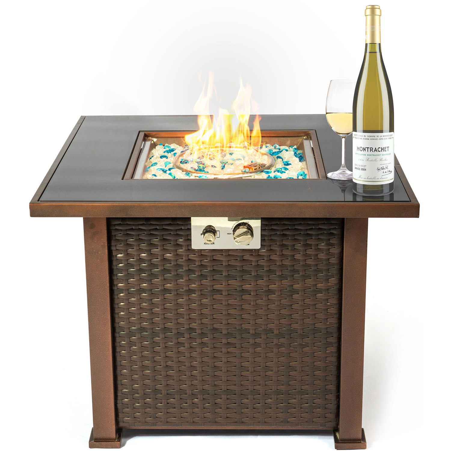 OSTARA Wicker Table and Fire Pit - Brown