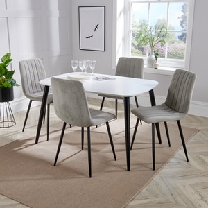 Aspen White Rectangular Table and 4 Chord Fabric Chair SET