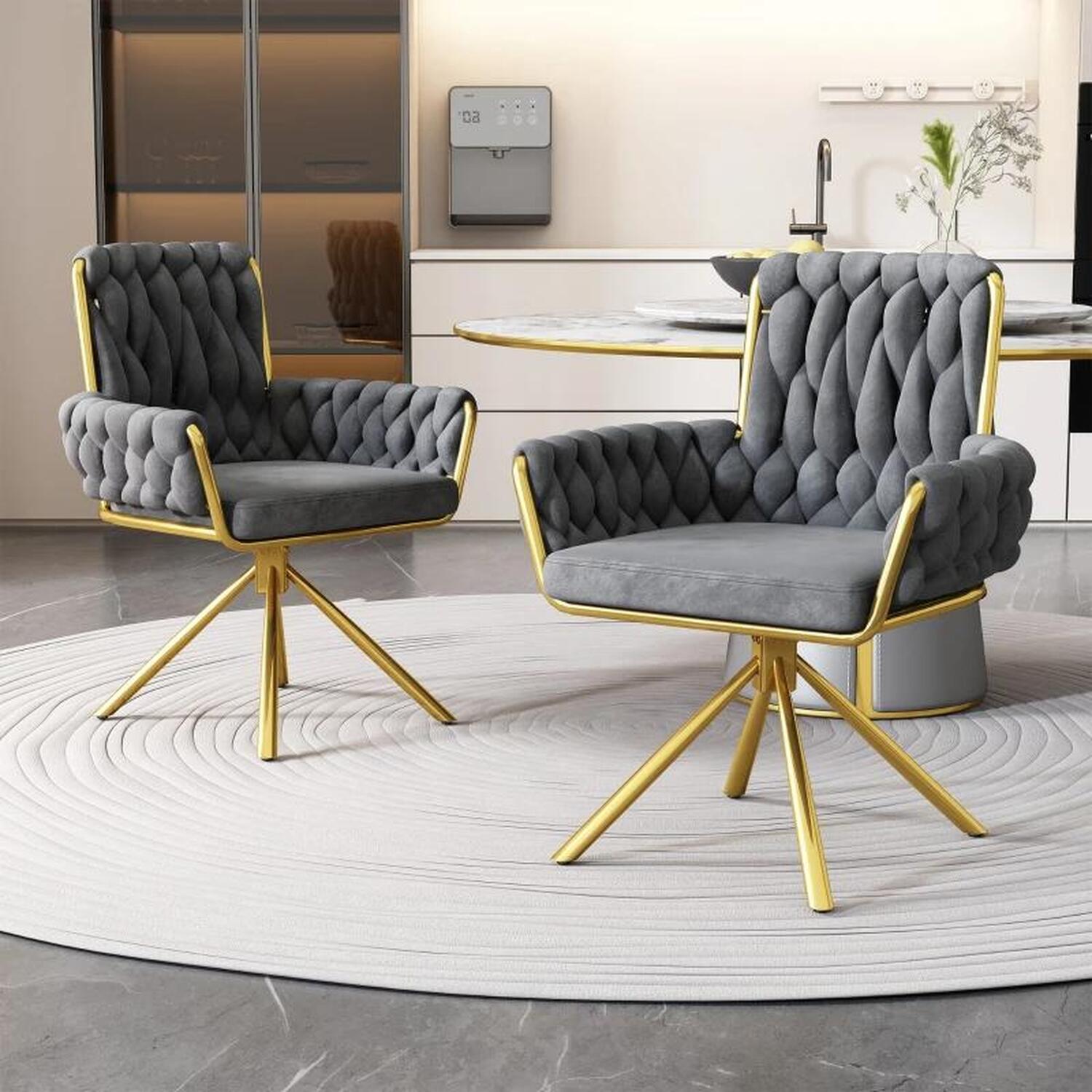 Luxurious Velvet Swivel Dining Armchairs