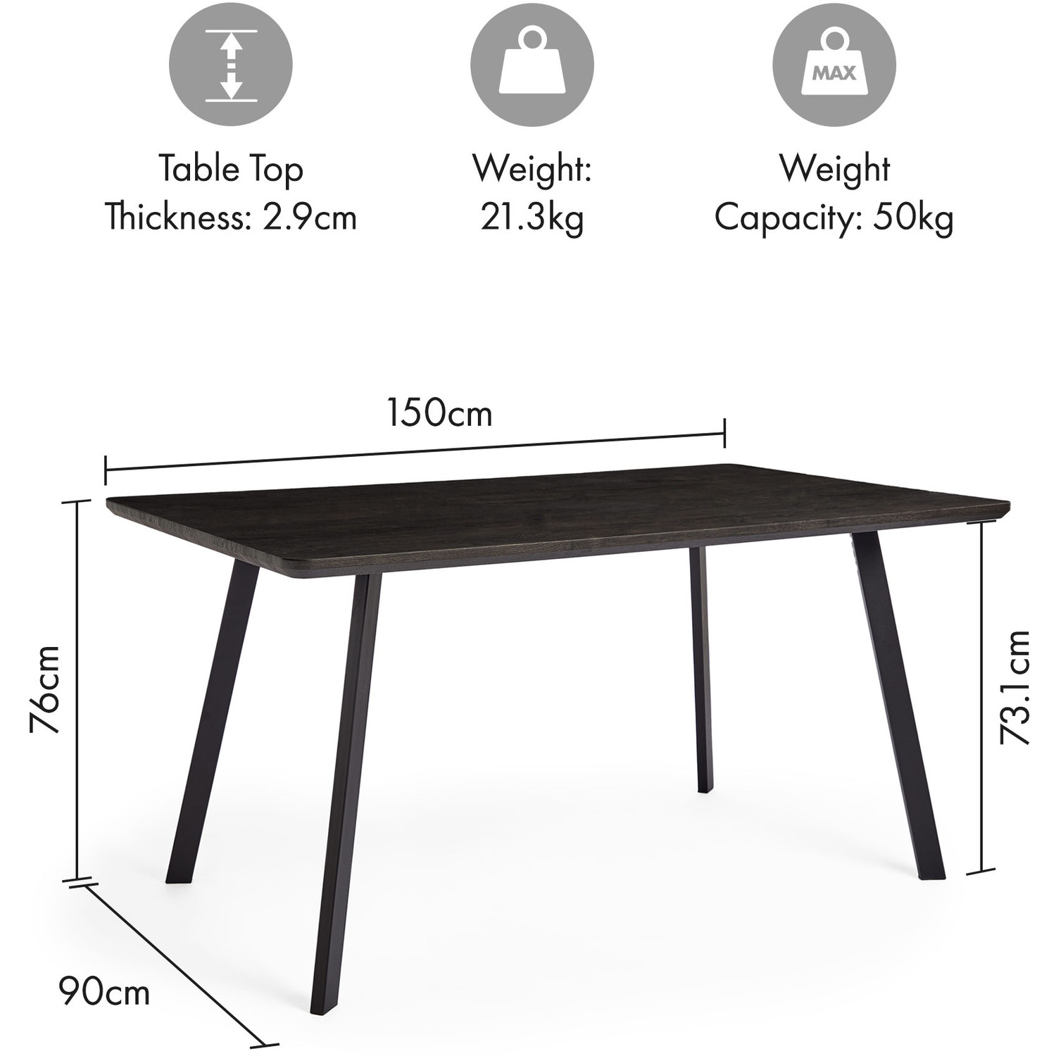 Rectangular Dining Table With 6 Cord Effect Dining Chairs Set - Dark Wood Blue