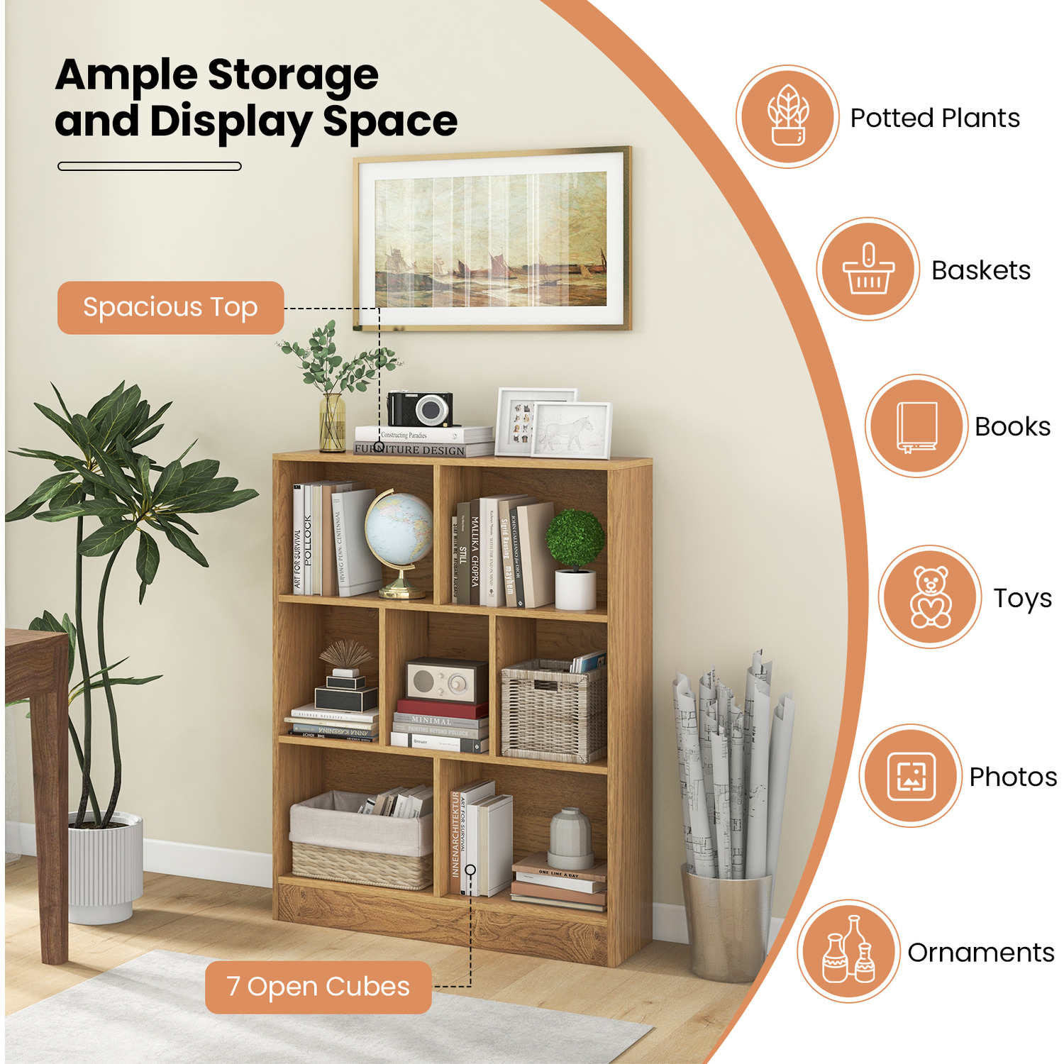 7-cube Bookshelf Storage Organizer - Natural