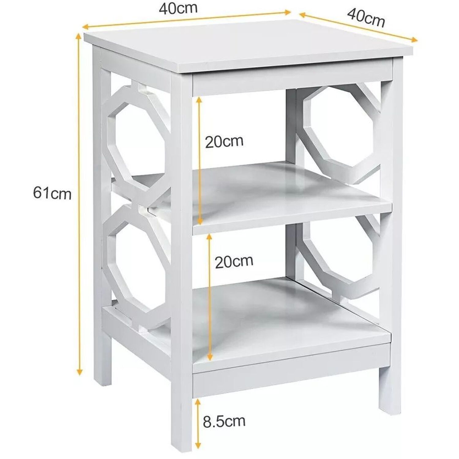White Modern Bedside Table With 2 Shelves - White