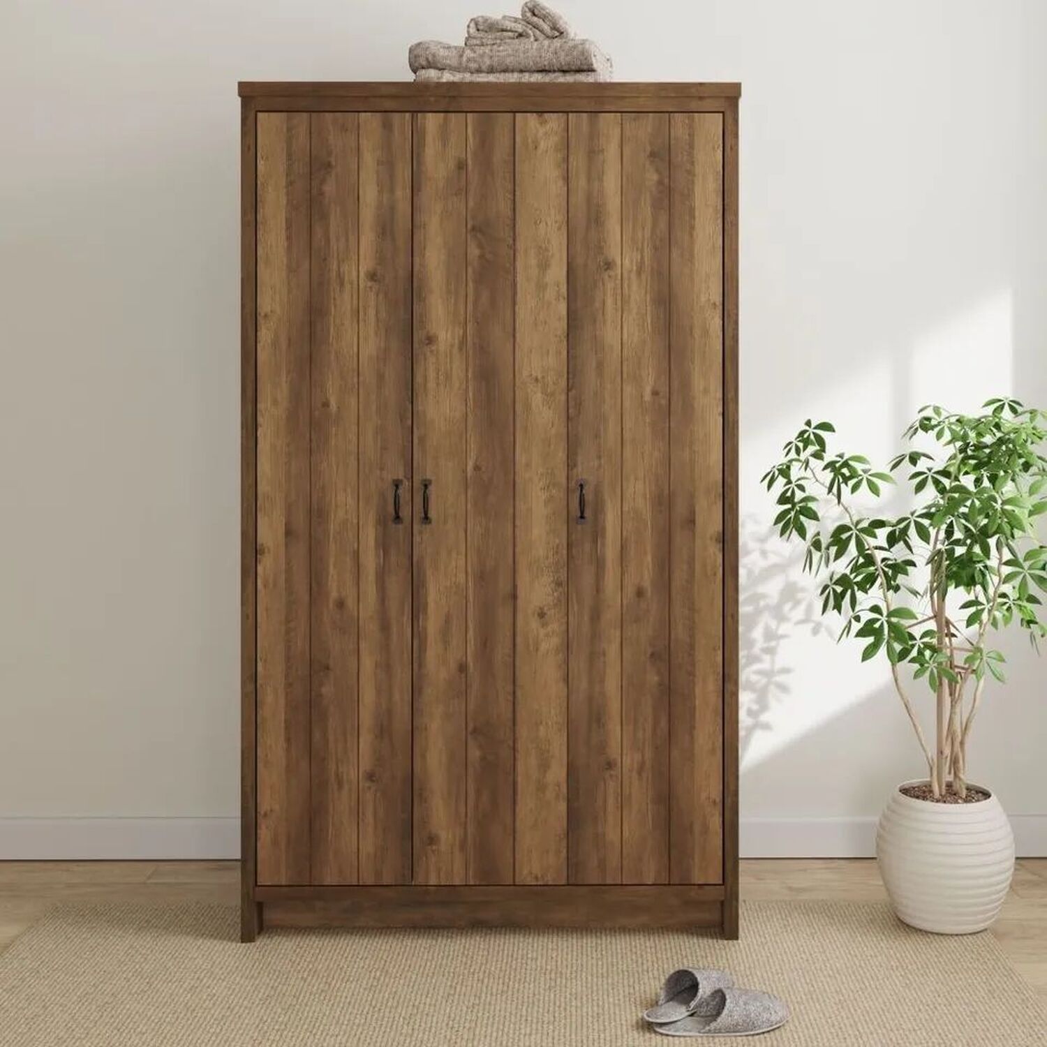 Brown 4 Piece Set 3 Door Wardrobe 4 Drawer Chest And 2 Bedside Tables - Brown