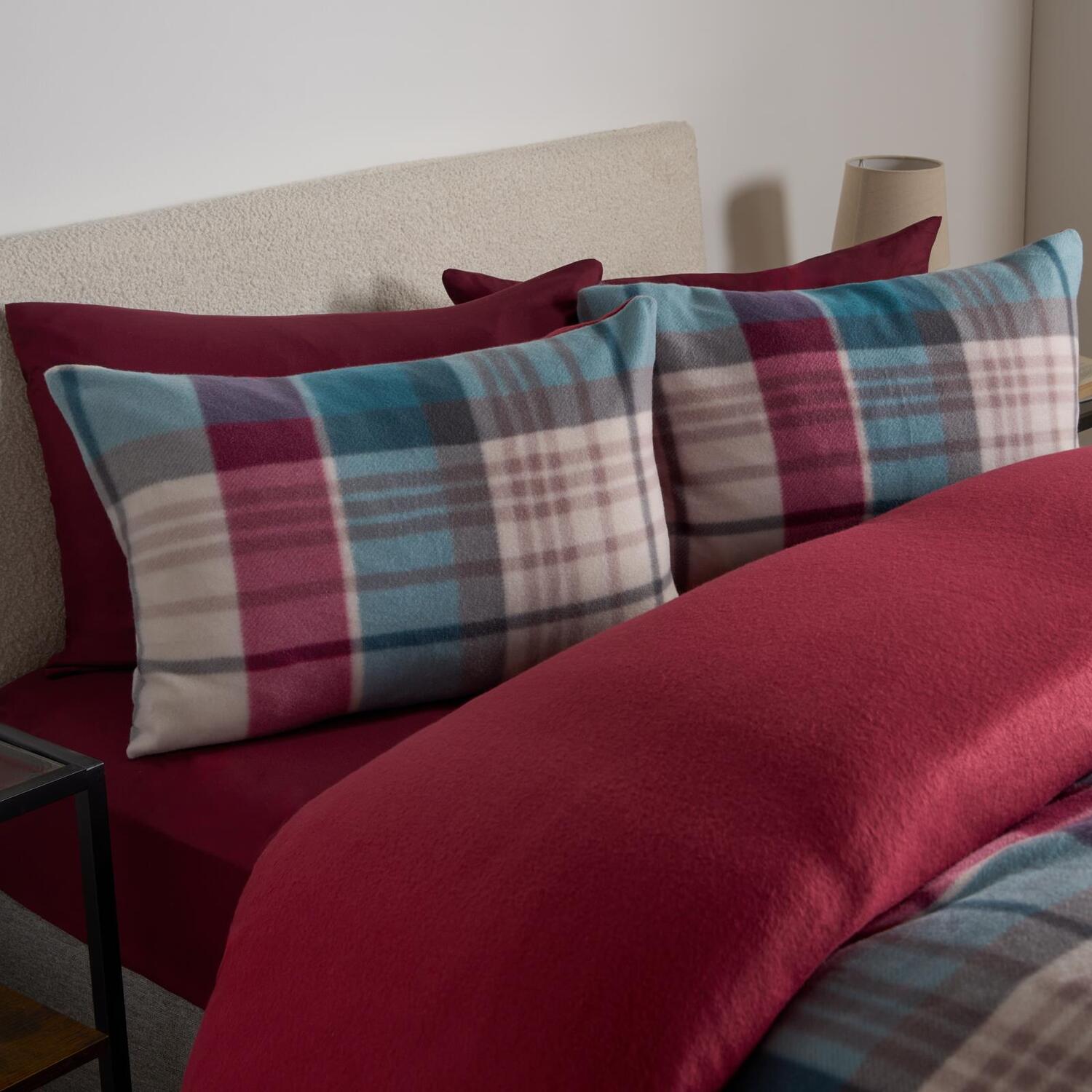Jasper Check Fleece Duvet Set - Burgundy King