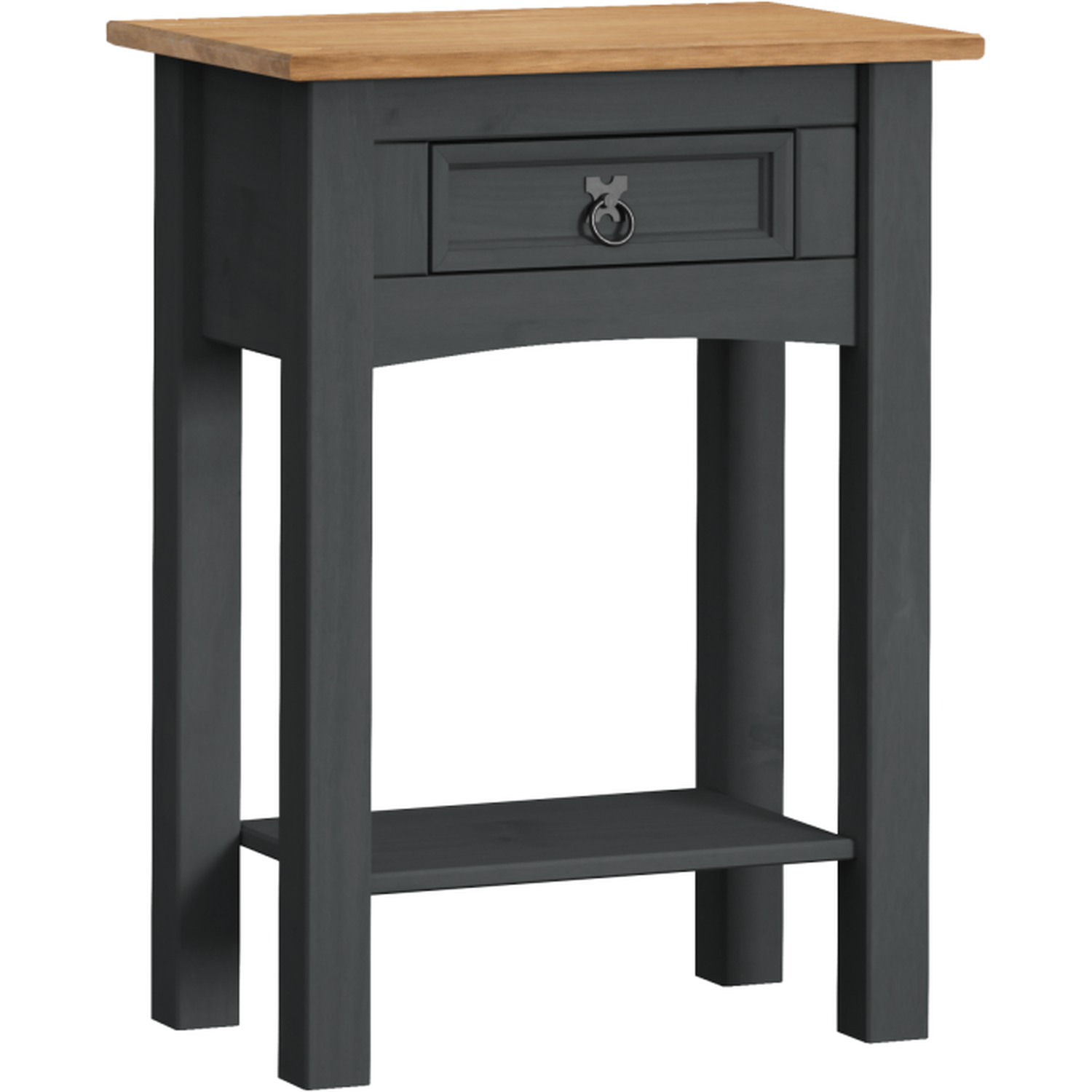 Corona 1 Drawer Console Table With Shelf Solid Wood Pine Wooden Hallway - Distressed Charcoal Wax