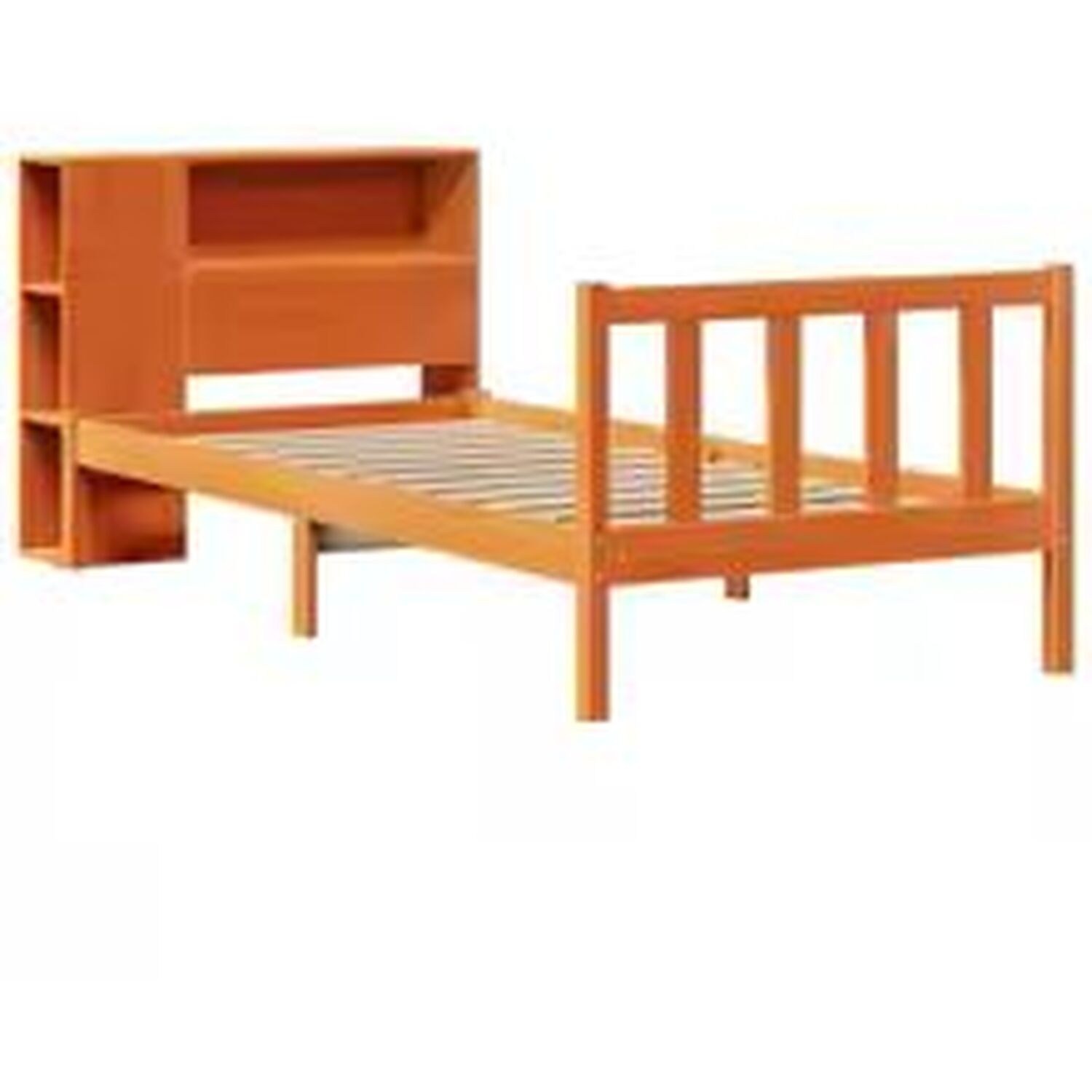 Single Solid Pine Bookcase Bed Frame - Brown