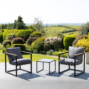 Bosque Black Grey Garden Lounge Set - 2 x Chairs with Table