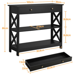 Black / 100cm Yaheetech Console Table with Drawer and Shelves shot 8857829
