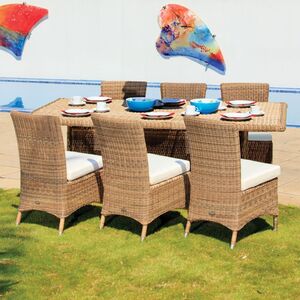 Cozy Bay Barcelona Rattan 6 Seat Dining Set with Rectangle Table